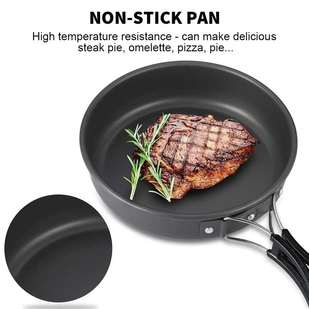 Camping Cookware Set Outdoor Cookware Stackable Storage Portable Kettle Pot Frying Pan Picnic Tableware