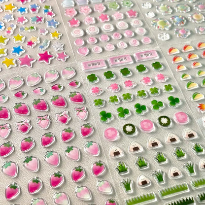 3D Clover Stickers Journal Stickers Strawberry Decorative Stickers for Phone Cases Fireworks DIY Craft Supplies