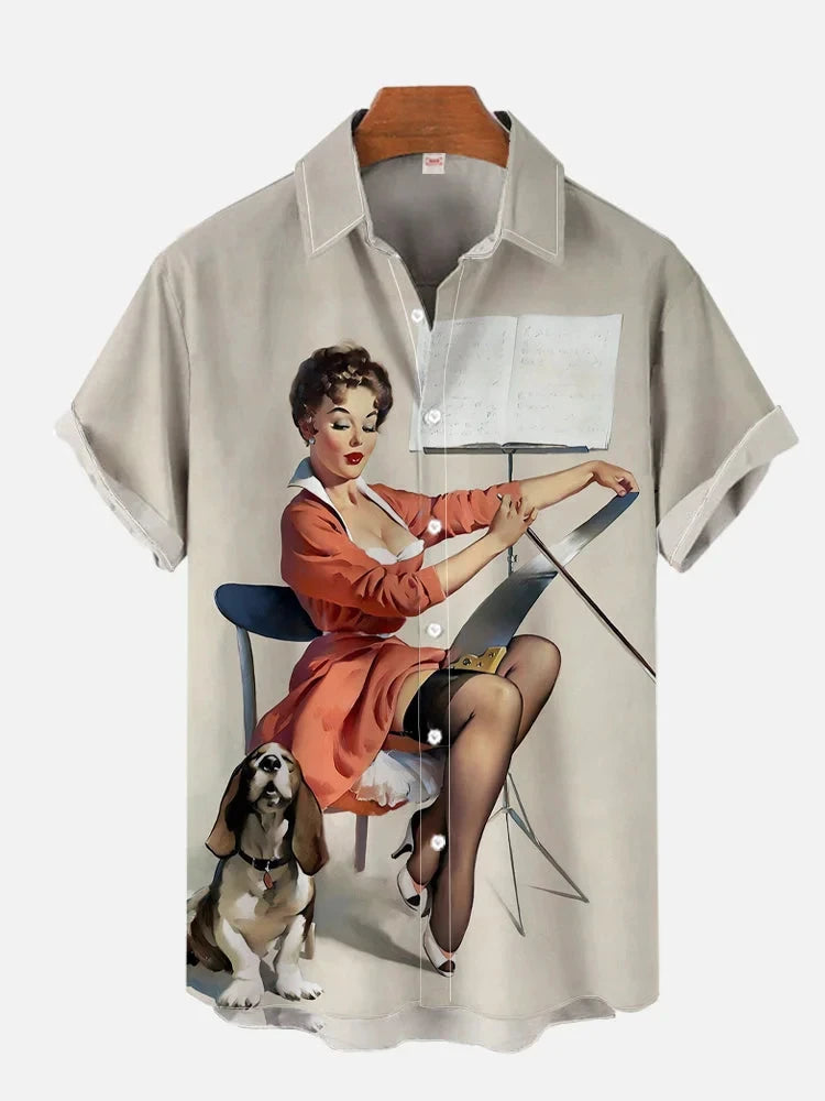 1980s Vintage Pin Up Girl Poster Sexy Girls Blonde Beauty 3D Prints Men's Short Sleeved Shirts For Men Fashion Hawaiian Shirt