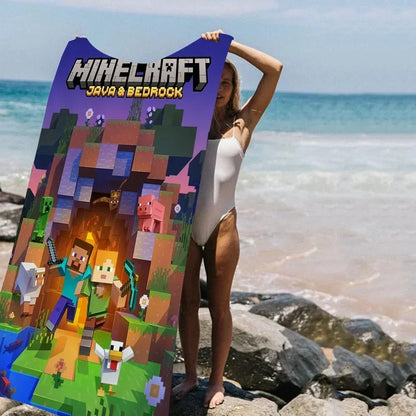 Game Mine C Handcrafted Anime Cartoon Beach Towel Cute Kawaii Girl Design Kids Bathroom Decor Quick-Dry Super Absorbent Pool