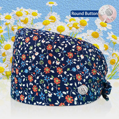 Cotton Lab Work Scrubs Caps Flower Printing Medical Scrubs Women Surgical Caps Health Service Caps Operator Hats Nursing Hats