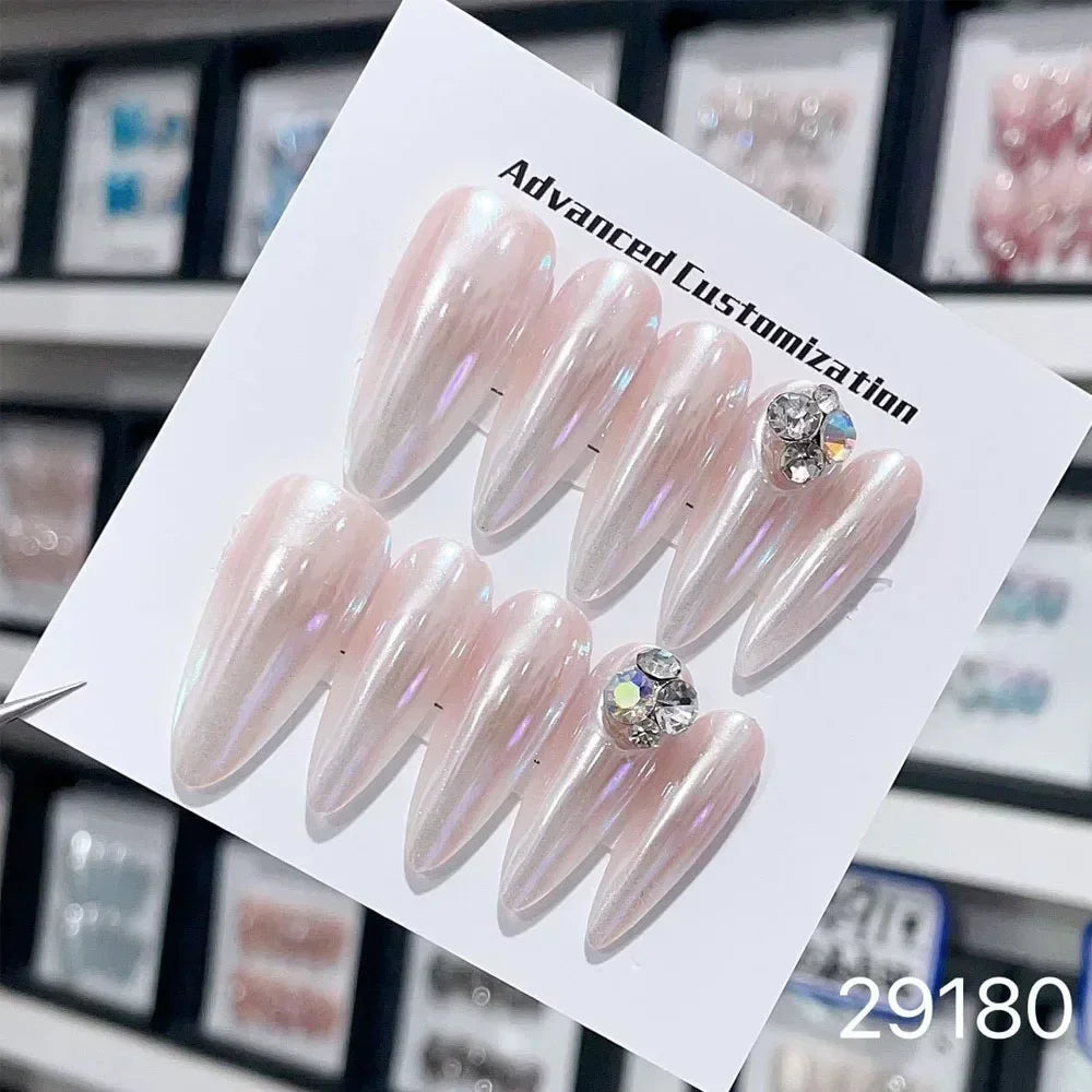 10Pcs Short Press On Nails y2k Star Rhinestone Design Handmade Press On nails Luxury With Design Full Cover Removable Fake Nails