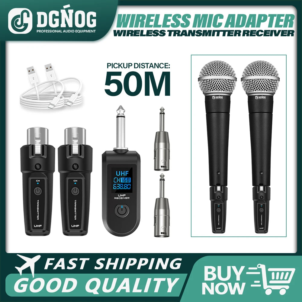 DGNOG UHF XLR Adapter System Wireless Microphone Transmitter Receiver System for Dynamic Microphone Guitar Audio Mixer PA System