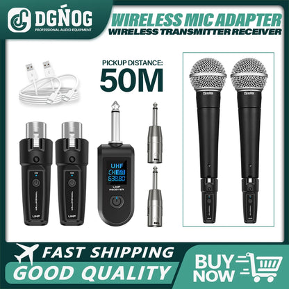 DGNOG UHF XLR Adapter System Wireless Microphone Transmitter Receiver System for Dynamic Microphone Guitar Audio Mixer PA System
