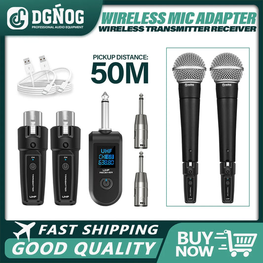 DGNOG UHF XLR Adapter System Wireless Microphone Transmitter Receiver System for Dynamic Microphone Guitar Audio Mixer PA System