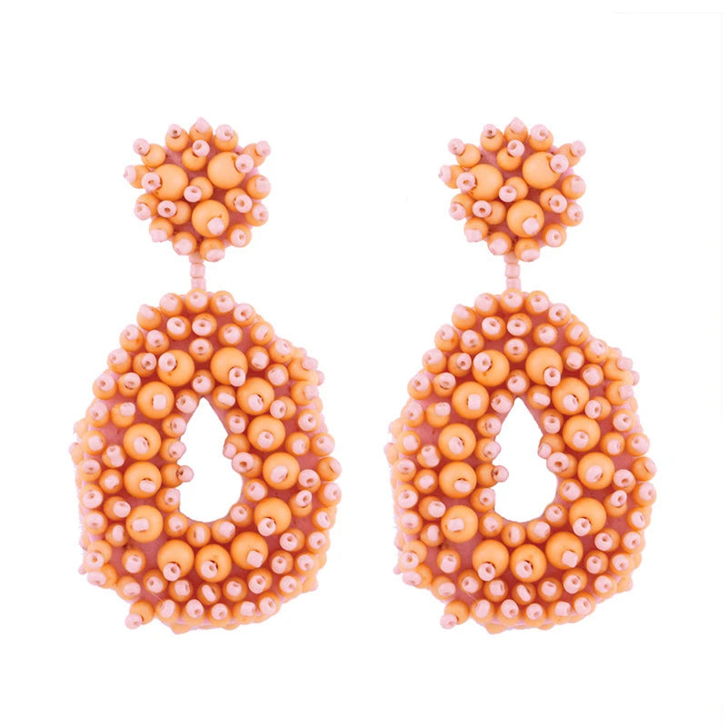 Bohemian Black Beaded Earrings Handmade Beads Drop Dangle Earrings For Women Statement Earrings Big Jewelry Brincos Accessories