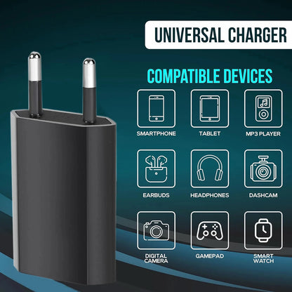 NNBILI 1-5Pcs Black Universal 5W EU Plug Travel USB Wall Charger 5V/1A Rapid Charging For iPhone 7 8 Plus Redmi Phone AC Adapter