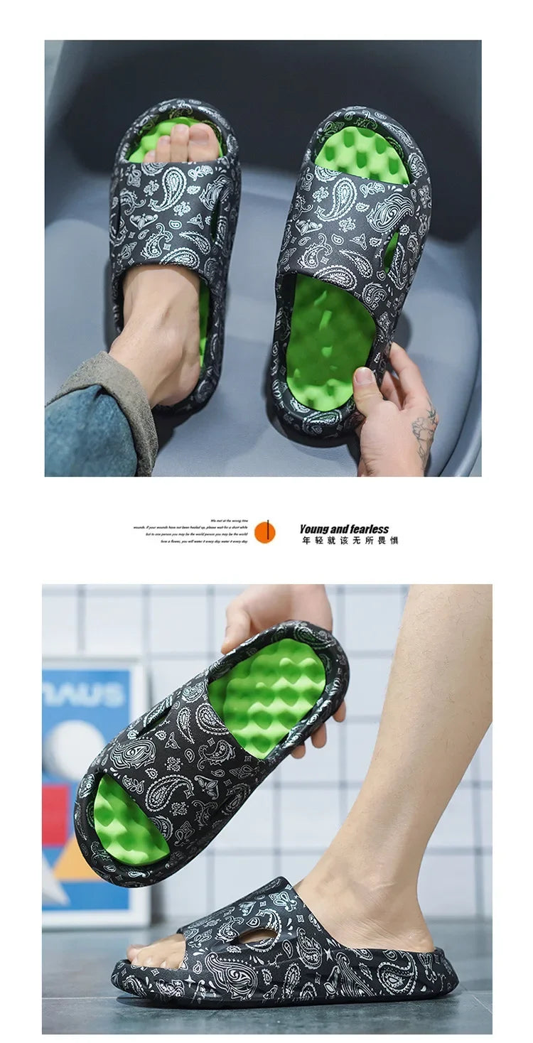 Men Flip-flops Summer Shoes Printing Sandals Trend Anti Slip Summer Sneaker Slippers Fashion Man Massage Slippers Beach Sandals
