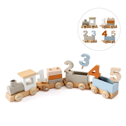 Montessori Toys Wooden Train Birthday Toy Baby Educational Toys Wooden Trolley Baby Learning Toys Number Of Wood Baby Toys Gifts
