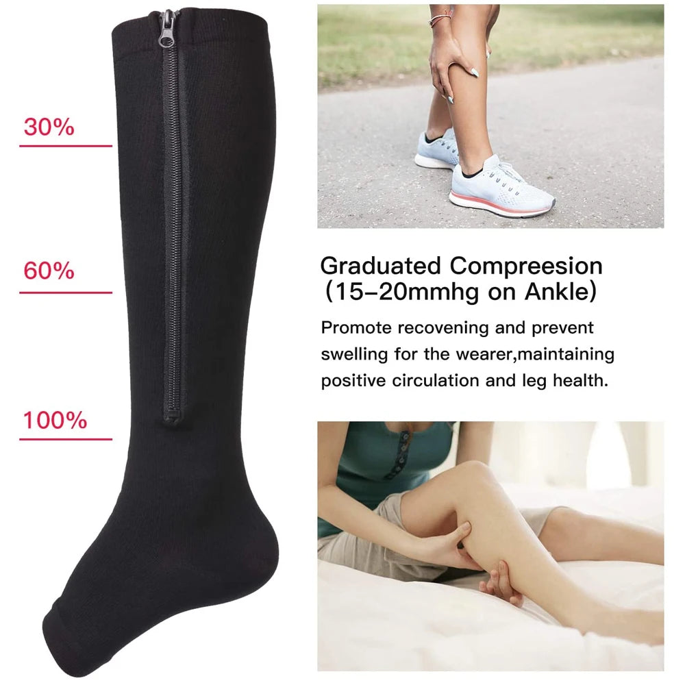 1Pair Medical Compression Socks - Open Toe 15-20 MmHg Zipper Compression Diabetic Socks, Improves Blood Circulation,Reduces Pain