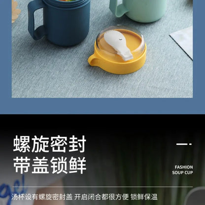 500ML Portable Breakfast Cups Oatmeal Cereal Nut Yogurt Salad Cup with Lid Spoon School Lunch Box Microwave for Kitchen Tools