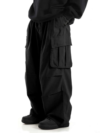 Classic Design Multi Flap Pockets Cargo Pants Men's Loose Fit Drawstring Cargo Pants For Skateboarding Street Outdoor Camping