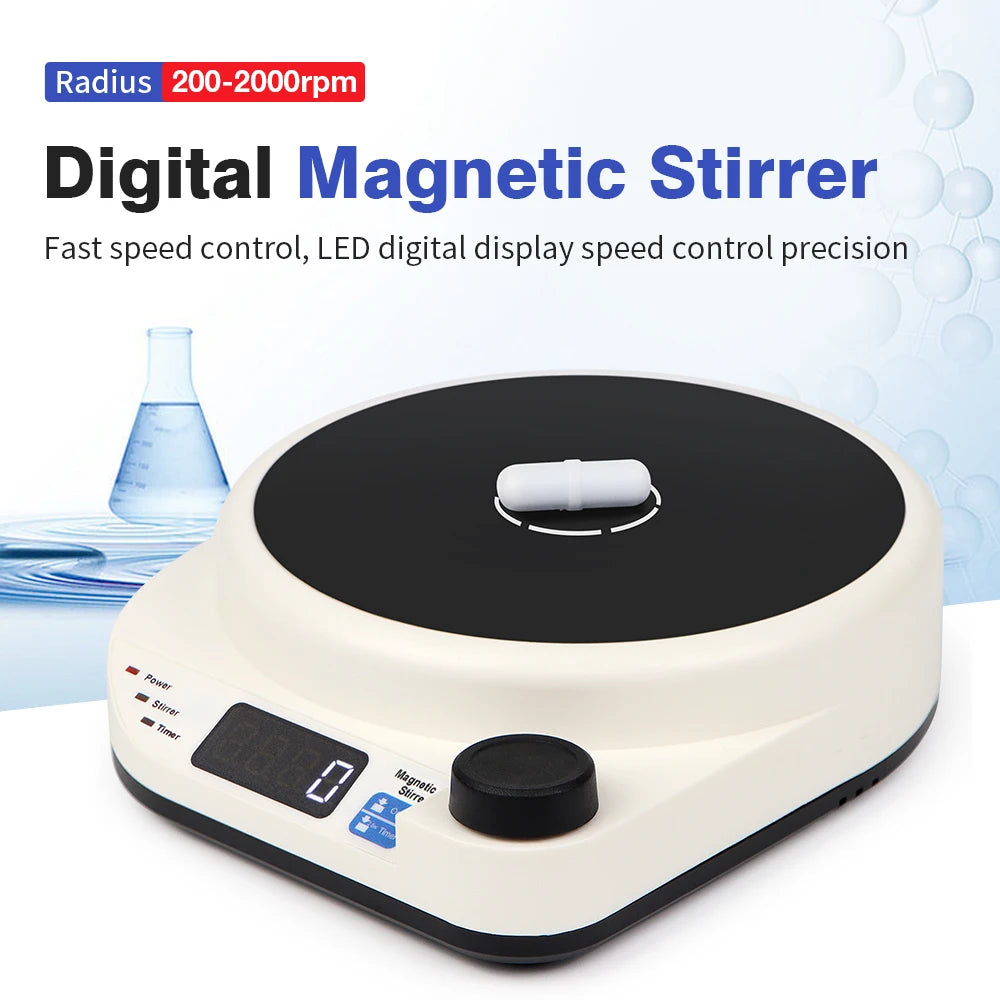2000RPM Mini Electric Magnetic Stirrer with Stir Bar Brushless DC Motor Magnetic Mixer for Medical Chemical Laboratory EU Plug