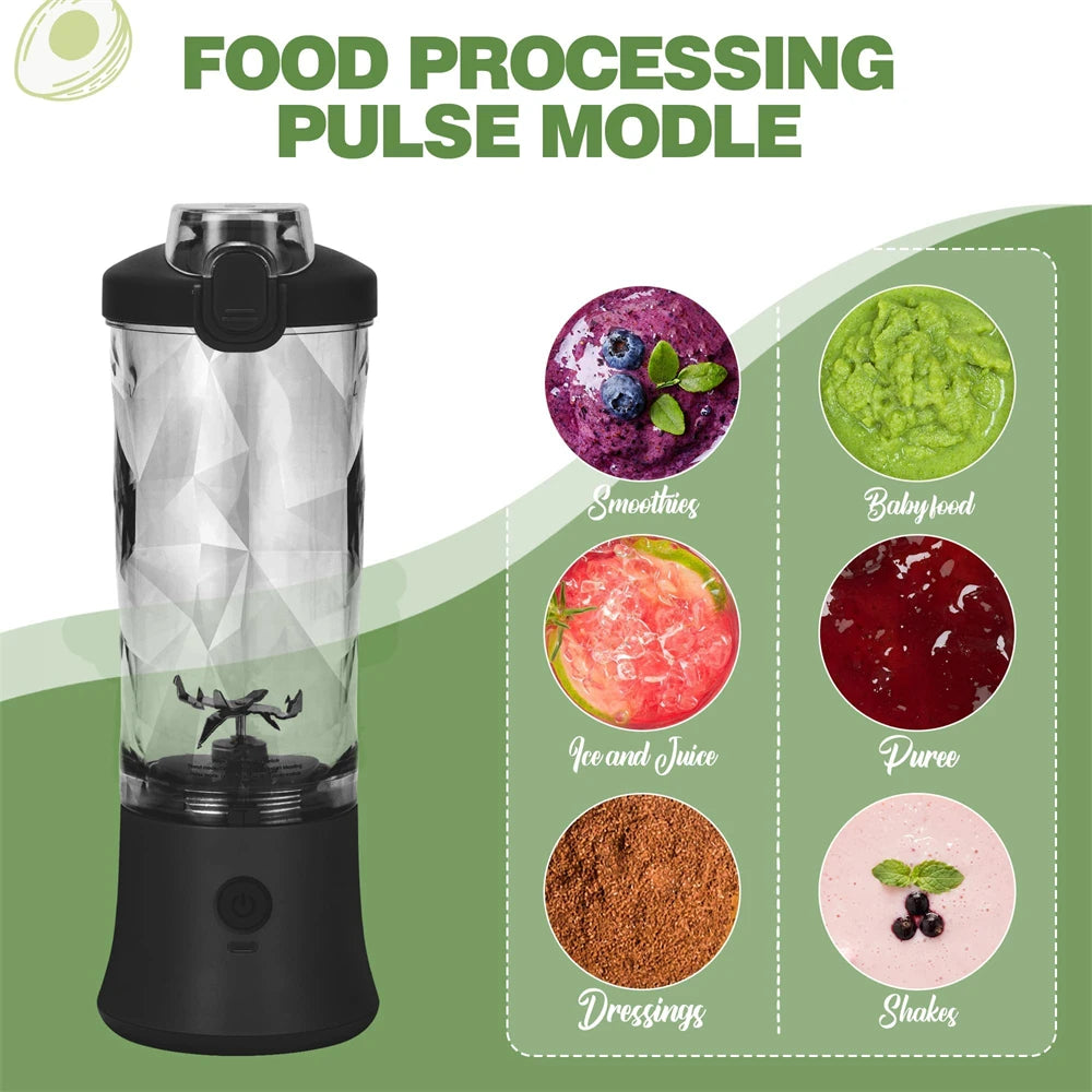 600ML Electric Portable Blender Smoothies USB Rechargeable 4000mAh Powerful Ice Crush Fresh Fruit Juicer Mini Personal Blender