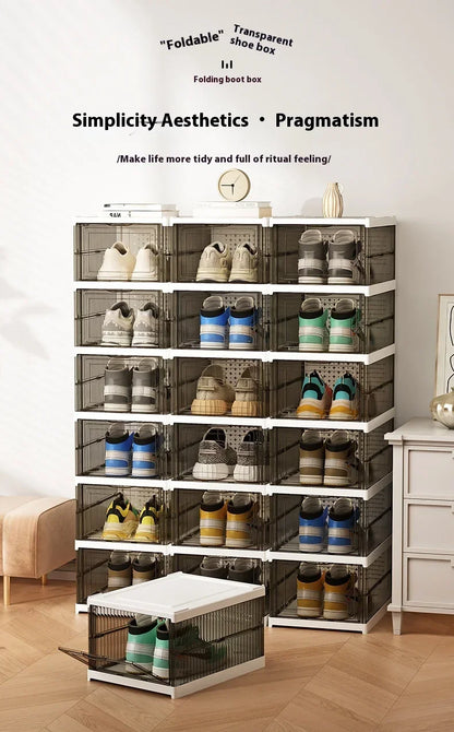 Transparent Shoes Box 6 Layers Shoe Display Case Thickened Foldable Sneaker Shoe Organizers Dustproof High-top Shoe Rack Shelf