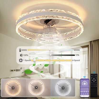 Smart Ceiling Fans With Light Slim Build Dimmable 6-speed Adjustment 50cm Electric Fan Silent Deco For Bedroom Study Dining Room
