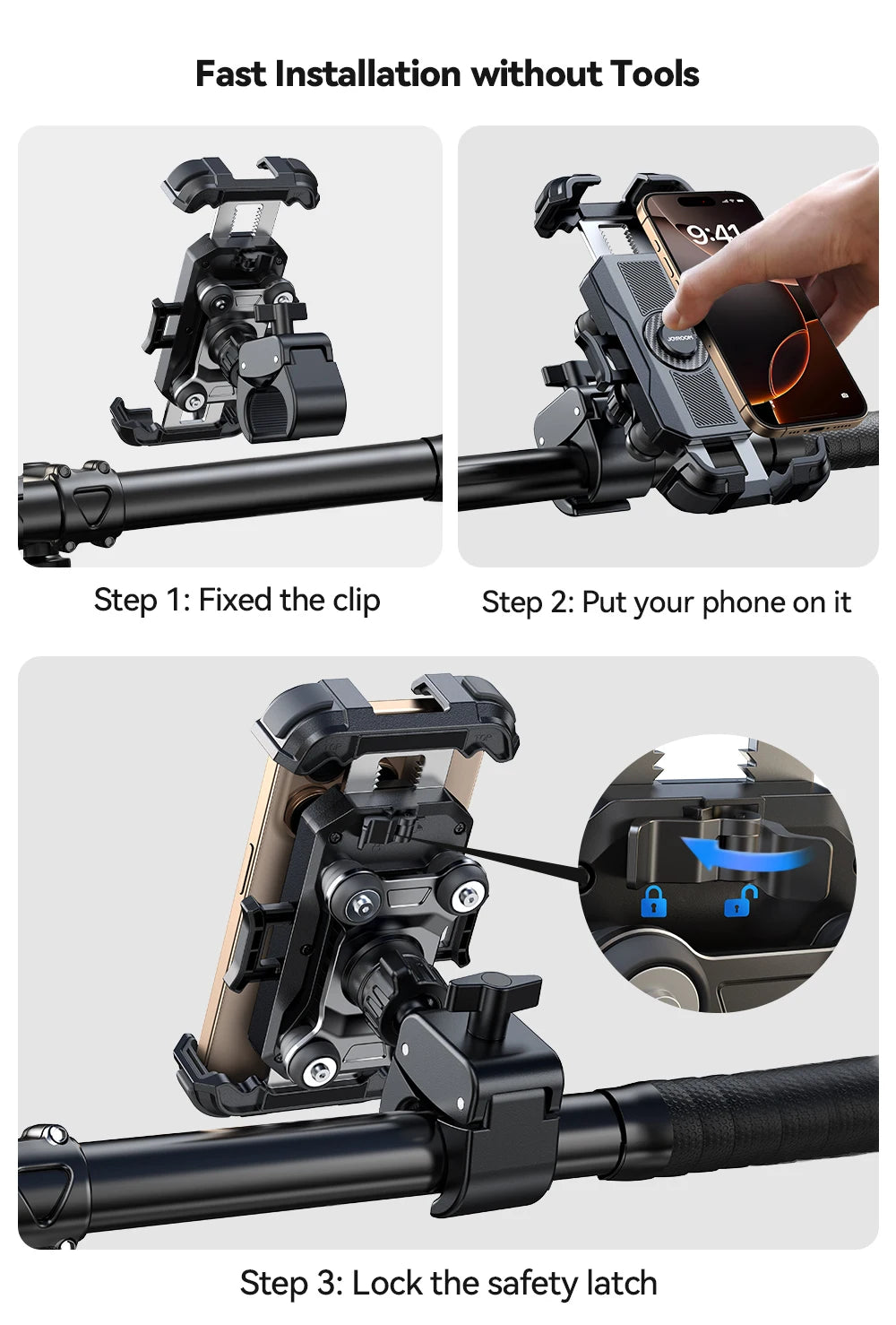 Joyroom Motorcycle Phone Mount Anti Vibration Phone Holder for Motorcycle Handlebar Bike Phone Mount for iPhone for 4.7-7” Phone
