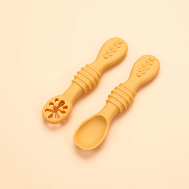 Food Grade Silicone Baby Training Fork Spoon Set for Teeth Grinding Complementary Rice Paste Baby Feeding Tableware