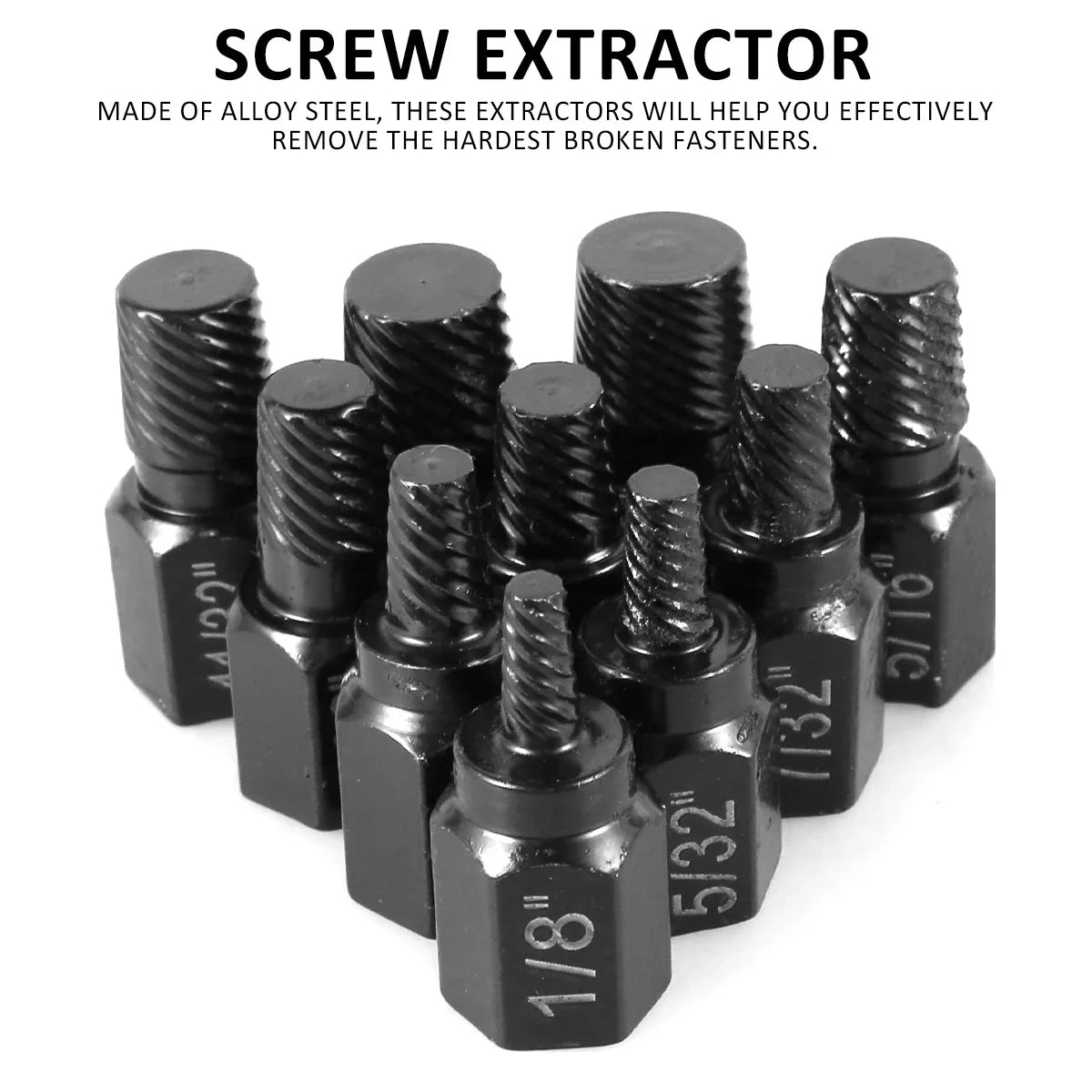 10Pcs Screw Extractor Kit Alloy Steel Damaged Screw Remover Metal Set Easy Out Drill Bits Bolt Stud Multi-Spline Screw Extractor