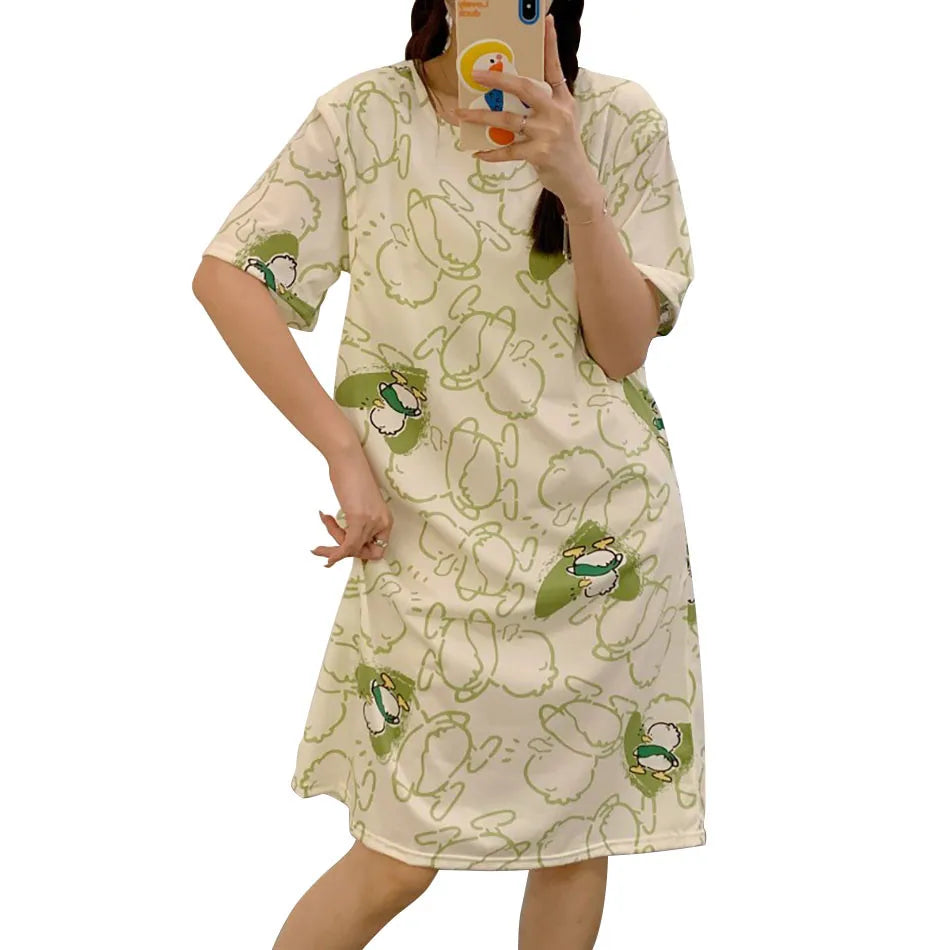 Maternity Clothings Nursing Dresses Breastfeeding Sleepwear Pattern Printing Cheerful and Lively Girl Feeling for Pregnant Women