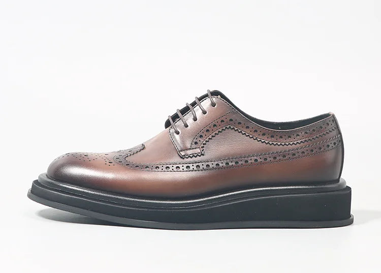 Handmade Leather Men Shoes Europe Men's Oxford Leather Shoes Formal Round Toe Business Dress Brogue Flats Men Wedding Shoes