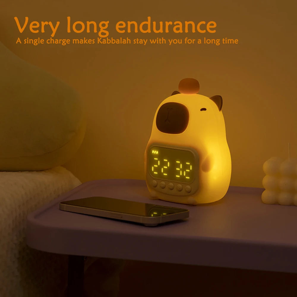 Cute Capybara Clock LED Digital Alarm Clock Rechargeable Table Clock Study Work Clock 12/24H Bedside Clock with Night Light