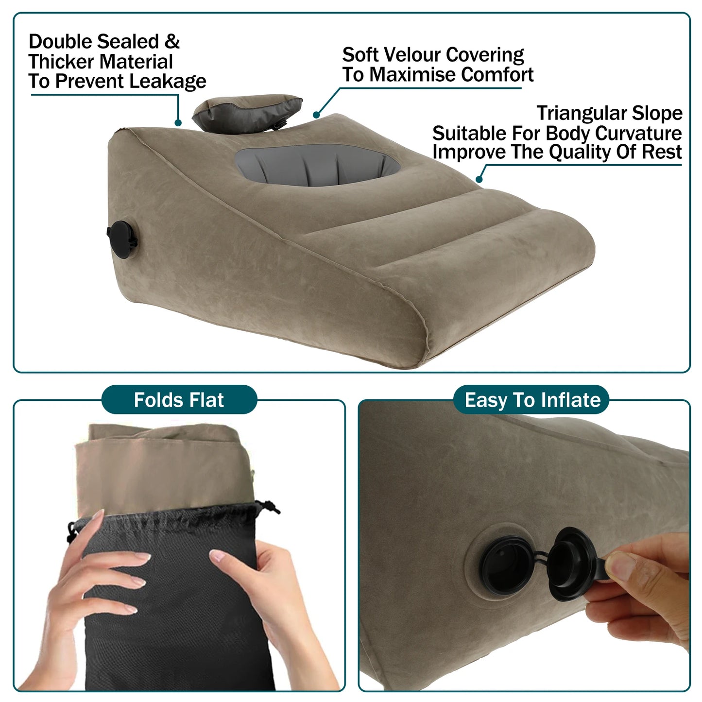 Portable Inflatable Wedge Pillow Multifunctional Body Pillow Lumbar Yoga Pillow PVC Foot Pillow Elevation Leg Travel Pillows