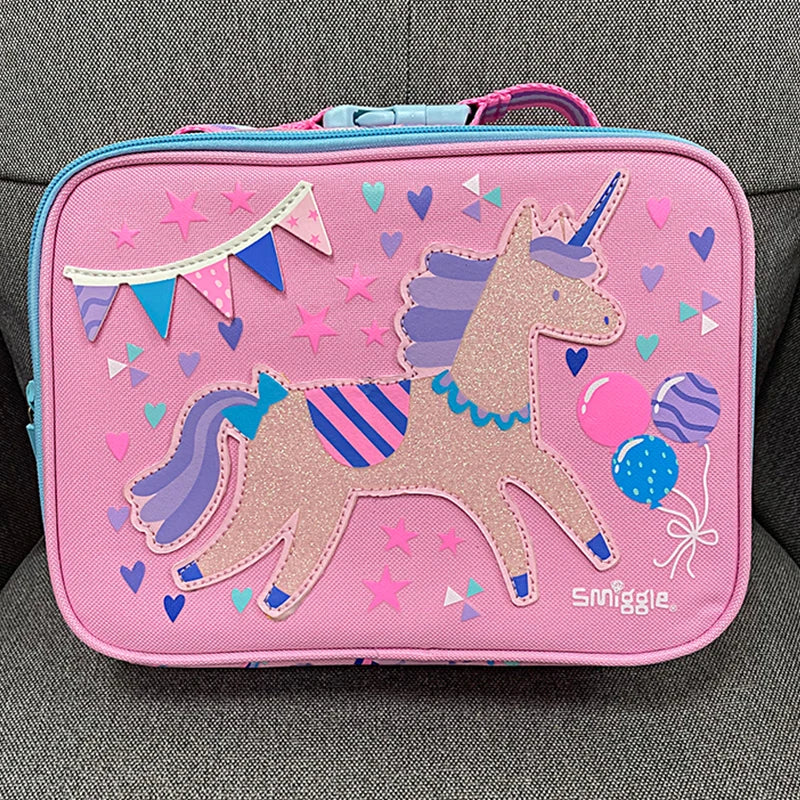 Australian Smiggle Backpack Pink And White Unicorn Student Stationery Backpack Lunch Bag Water Cup Student Gift