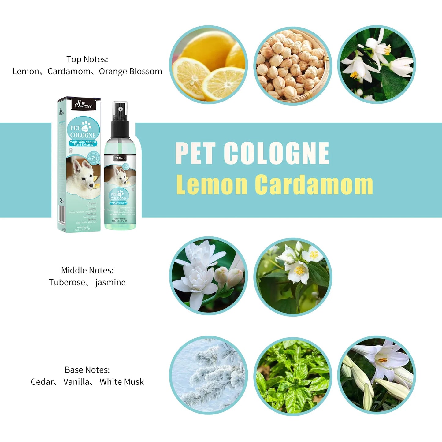 100ml Cruelty-Free Pet Perfume Odor Eliminator Cologne Spray Scented Private Label Calm Skin Deodorizing for Dog Cat