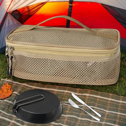 Camping Utensil Bag Road Trip Portable Cookware Pouch Large Mesh Portable Camp Utensil Bag For Picnic Barbecue Traveling