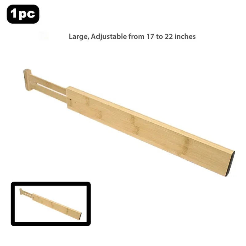 4Pcs Bamboo Drawer Dividers Bedroom Kitchen Drawer Storage Adjustable Expandable Drawer Dividers for Wardrobe Cupboard Cabinet