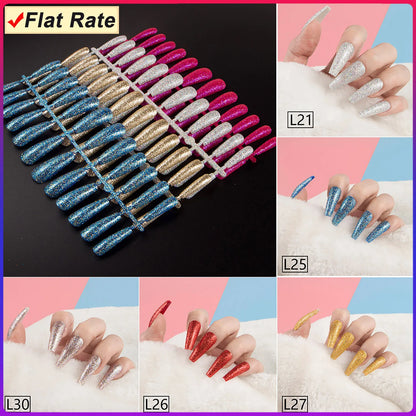 1 Set Glitter False Nail Tips Full Cover Ballerina Fake Nail Tips Press on Nail Tips Coffin