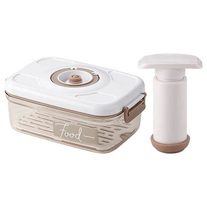 Food Vacuum Storage Box with Removable Drain Plate Fresh Container Airtight Fridge Organizer for Fruit Vegetables Bread Snacks