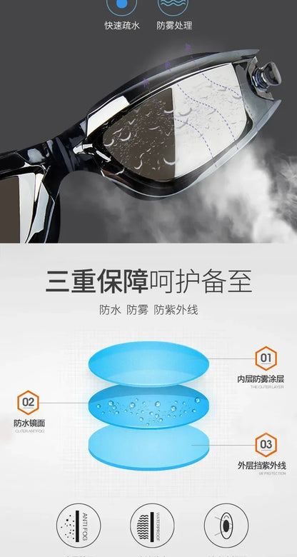 Professional Swimming Goggles Swimming Glasses with Earplugs Nose Clip Electroplate Waterproof Silicone Unisex Swimming Goggles