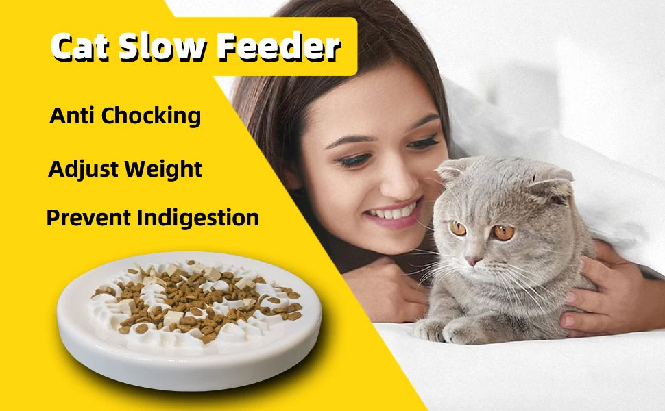 Oitabi Slow Feeder Cat Bowls, Ceramic Cat Slow Bowl Interactive Bloat Stop Slow Feeder Healthy Eating Pet Dog Slow Feeding Bowls