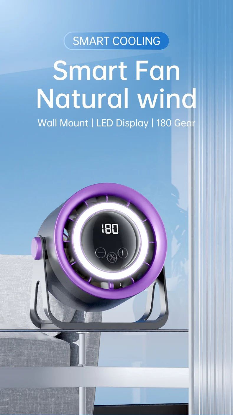TINSOL 2500mAH Portable Electric Fan with Ambient Light Turbo Mute Electric Fan Desktop Wall Mount Ceiling Air Cooler