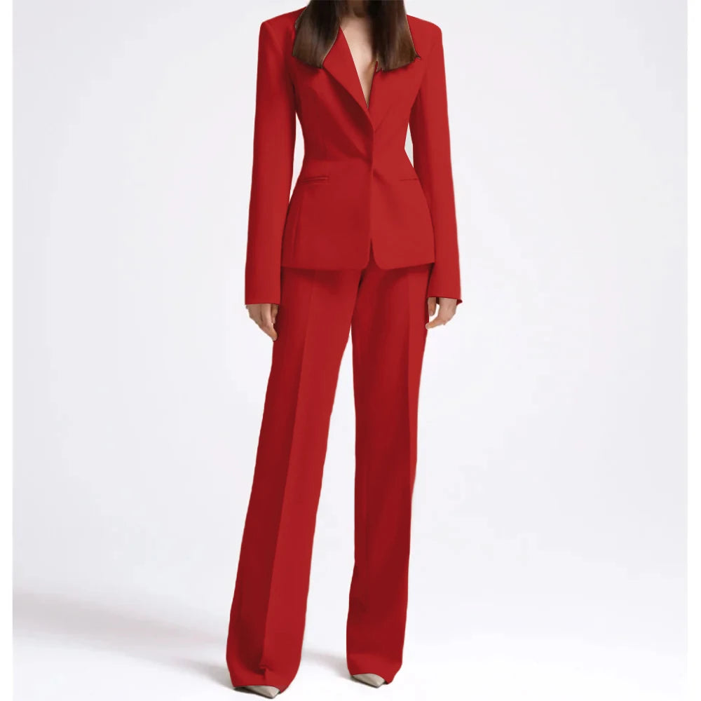 Office Lady Fashion Beige Women Suits One Button Peak Lapel 2 Piece Jacket Pants Slim Fit Smart Causal Conjuntos De Pantalones