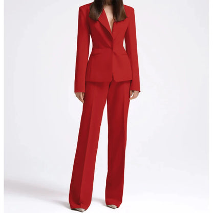 Office Lady Fashion Beige Women Suits One Button Peak Lapel 2 Piece Jacket Pants Slim Fit Smart Causal Conjuntos De Pantalones