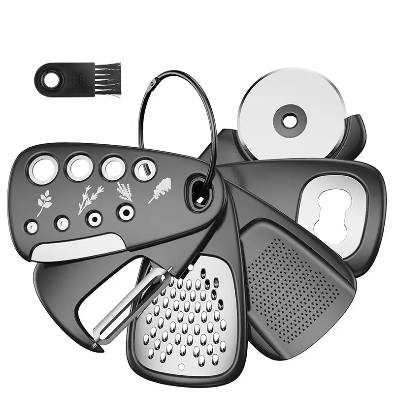 6 Pieces Kitchen Gadgets Set Space Saving Cooking Tools Cheese Grater Bottle Opener Vegetable Peeler Pizza Cutter Garlic Grinder