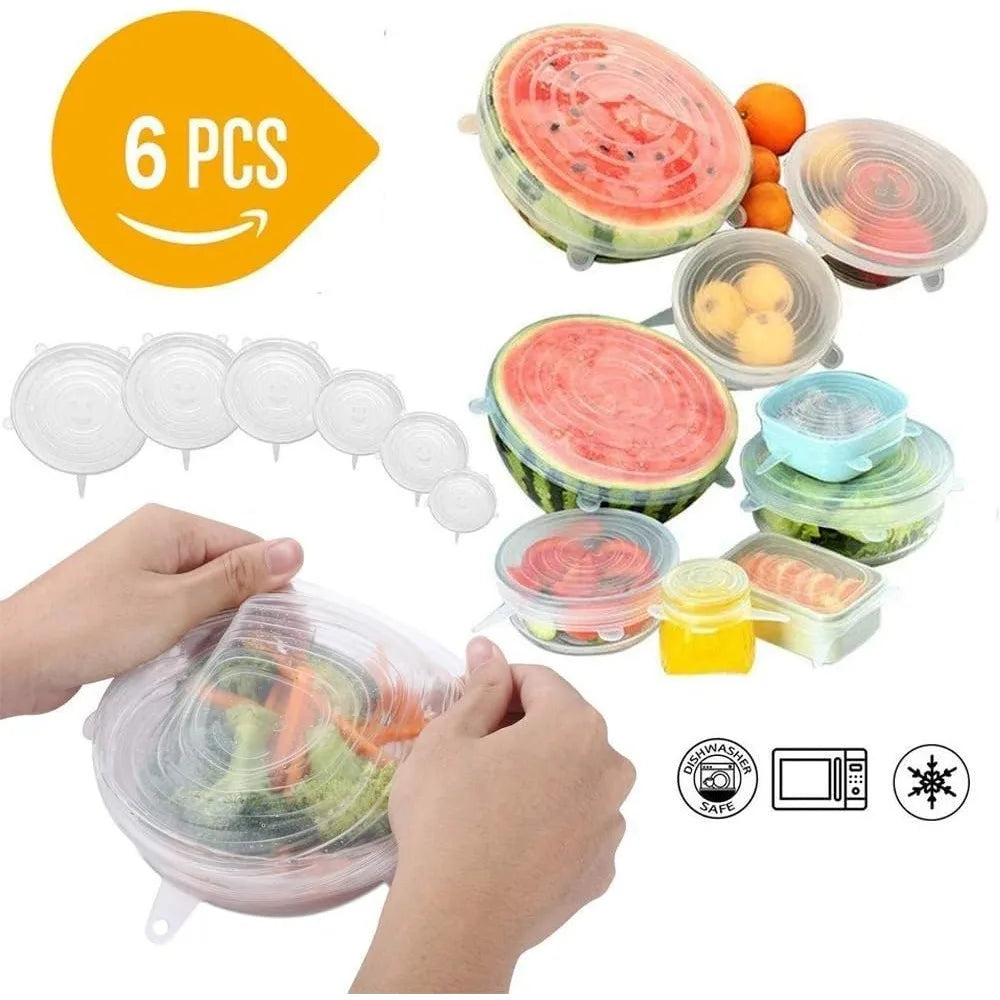 6pcs Silicone Elastic Lids Reusable Stretchable Round Food Lids Suitable for Various Food Containers Microwave/dishwasher Safe