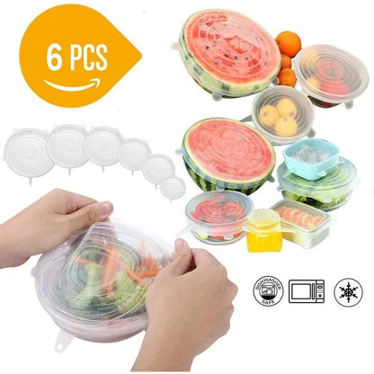 6pcs Silicone Elastic Lids Reusable Stretchable Round Food Lids Suitable for Various Food Containers Microwave/dishwasher Safe