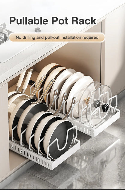 Pull out Pots and Pans Organizer Sliding Pot Lid Holder Kitchen Spice Rack Tableware Organizer Multifunctional Dish Drying Racks