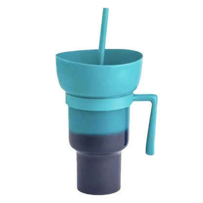 Portable Snackies Cup 2 in 1 Splash Proof Leakproof Top Snack Bowl on Drink Cups  Popcorn Stadium Tumbler with Straw Cinema Trip