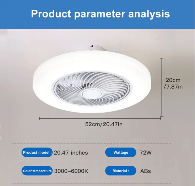 Smart Ceiling Fan Fans With Lights Remote Control Bedroom Decor Lamp 52cm Air Invisible Silent Electric fan for room AC220V