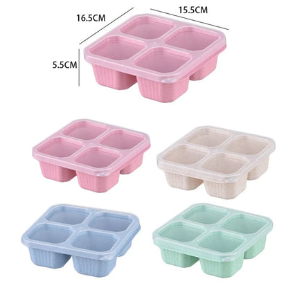 Reusable 4 Compartments Lunch Box Snack Dim Sum Nut Candy Box with Cover Wheat Straw Four Grid Snack Containers Meal Prep