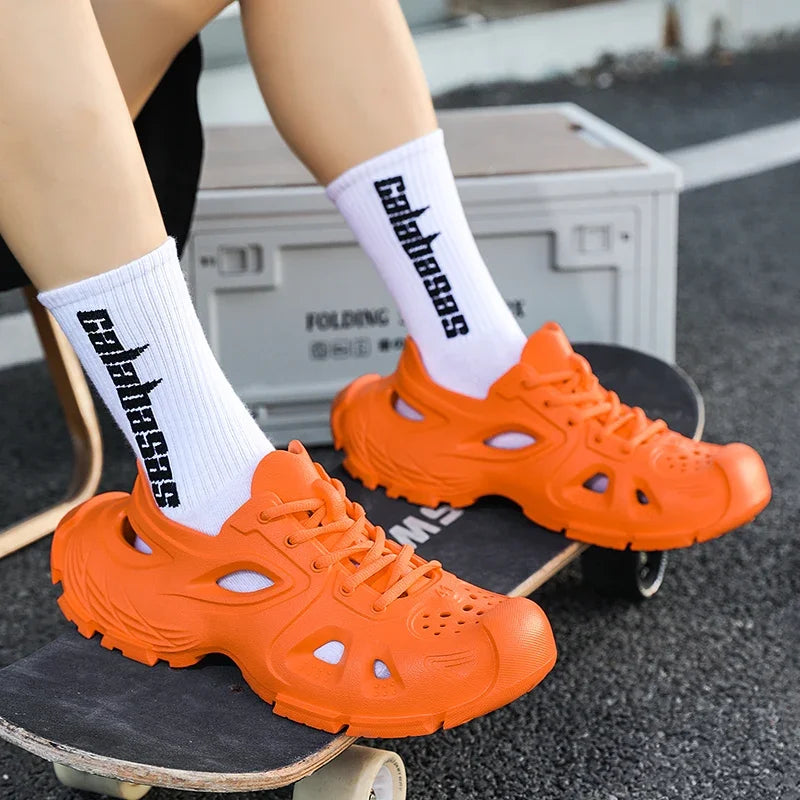 Sandalias Hombre Verano Sandals Men's New Summer Non-Slip Anti-Odor Hollow Breathable Outdoor Casual Flat Beach Shoes