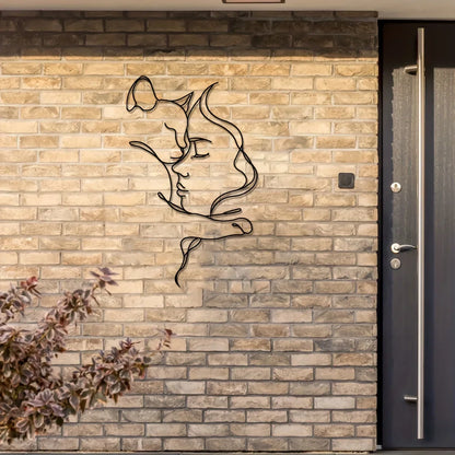 Elegant Cat and Woman Metal Wall Art - Minimalist Black Silhouette, Ideal for Cat Lovers & Sophisticated Home Décor