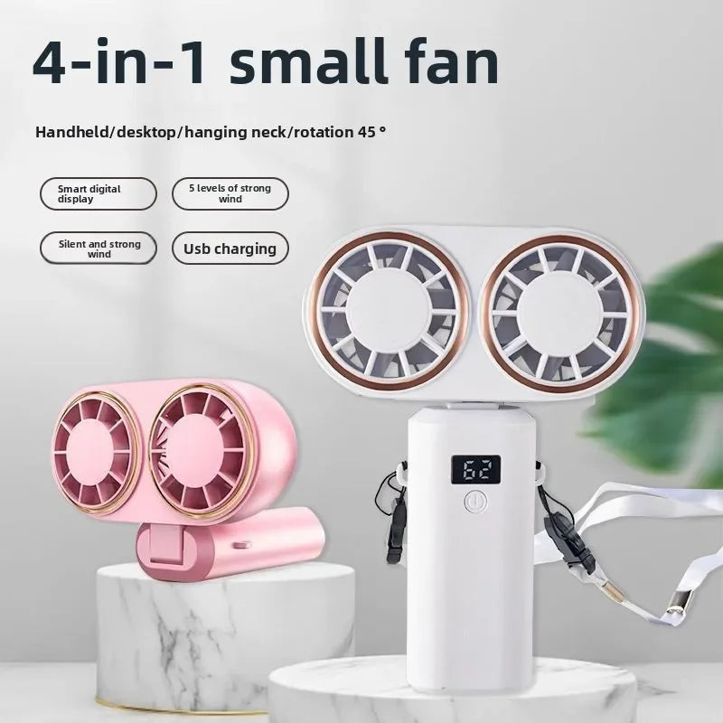 New Handheld USB Small Fan Double-headed Handheld Fan with Long Battery Life Mini Rechargeable Portable Electric Fan.