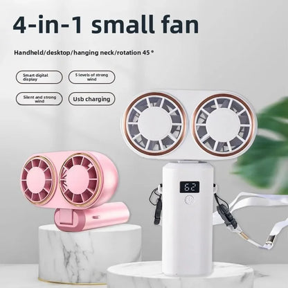 New Handheld USB Small Fan Double-headed Handheld Fan with Long Battery Life Mini Rechargeable Portable Electric Fan.