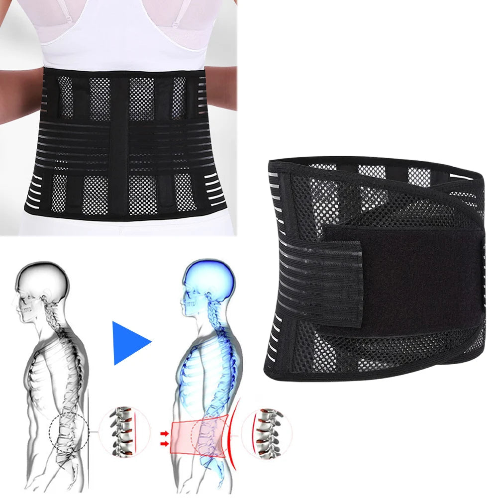 Back Brace Breathable Lumbar Support Belt Adjustable Straps Back Belt Lower Back Waist Brace for Men Women Lower Back Relief
